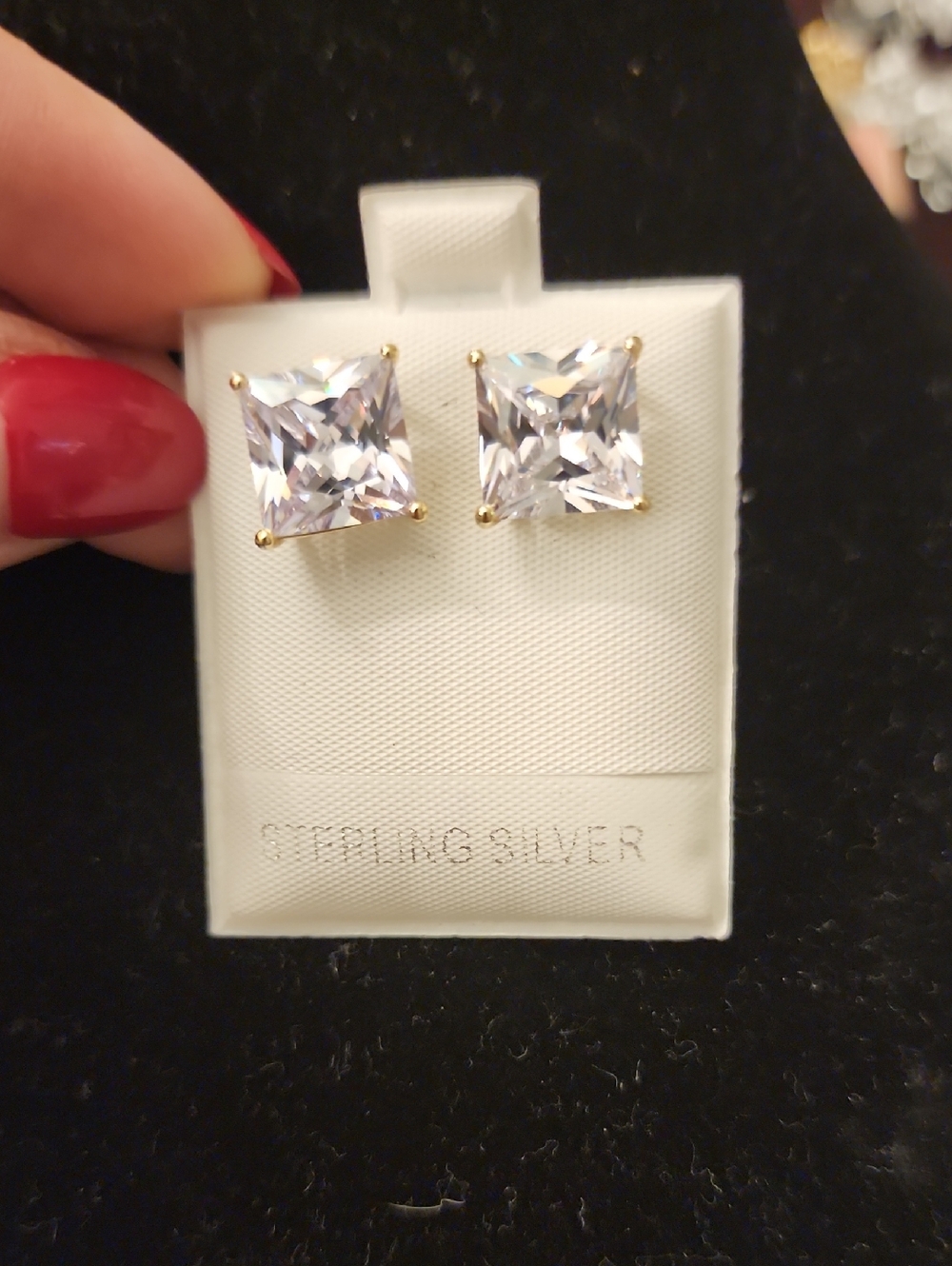 Princess Cut Brillance Stud Earrings Gold Plated Over Sterling Silver